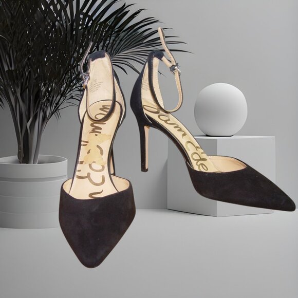 Elegant Sam Edelman Harlow Genuine Black Suede Ankle Strap Pumps, US 10M - Picture 2 of 4